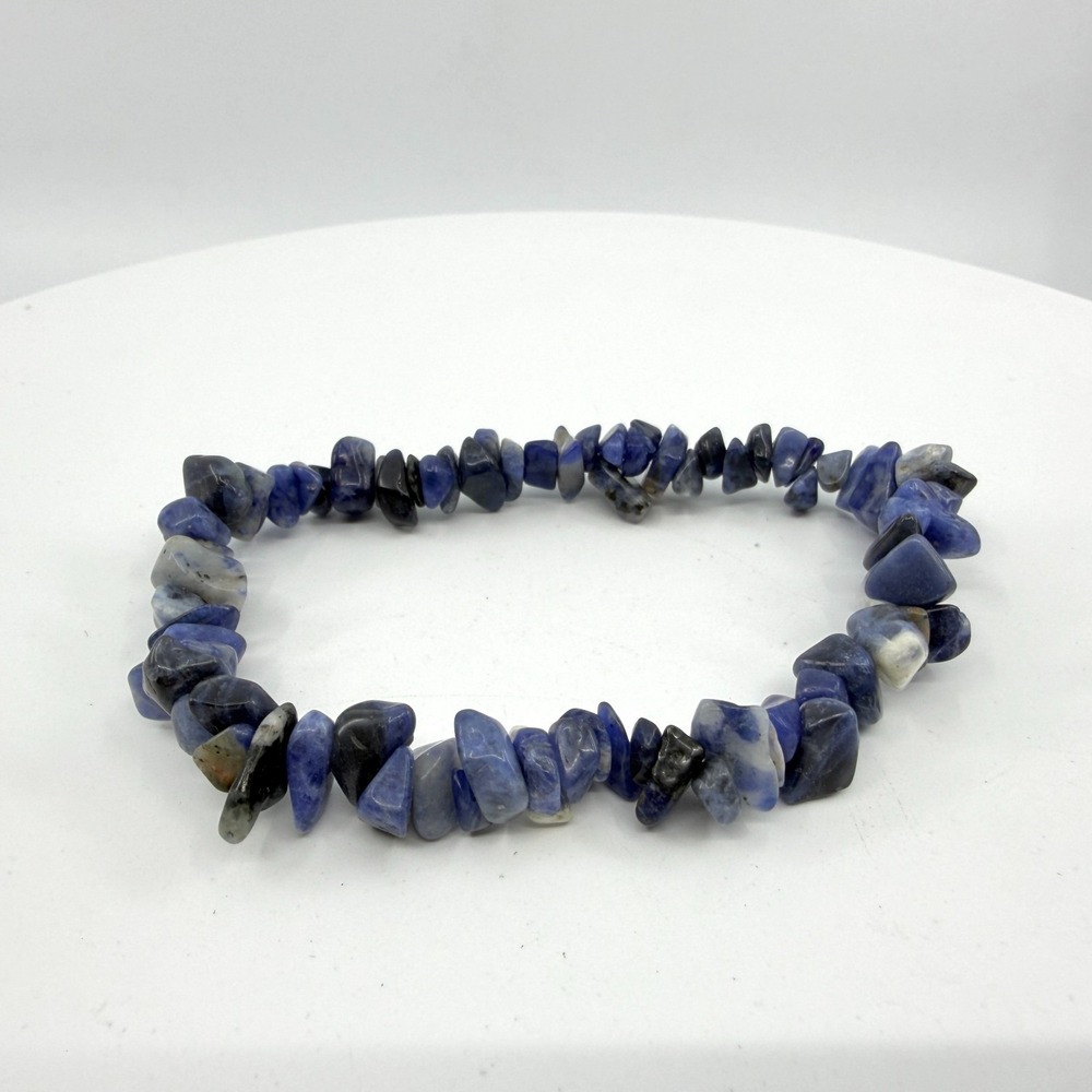 Natural Blue Sodalite Gemstone Chip Bead Stretch Bracelet Boho Healing Jewelry